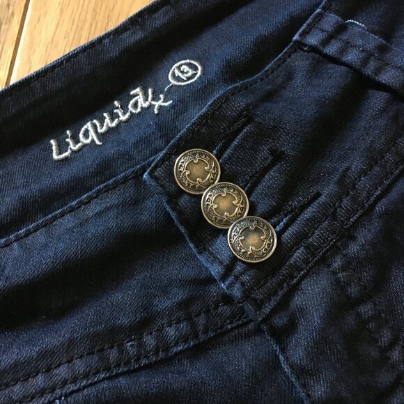 Y2K Liquid X Dark Dark Triple Button Denim Jeans - Picture 11 of 16